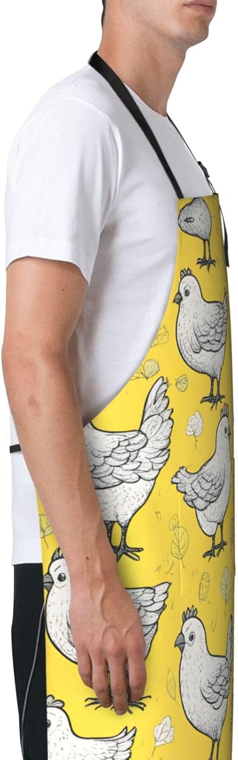 YELLOW chicken print Waterproof chef's apron with pocket apron for kitchen cooking baking barbecue and gardening