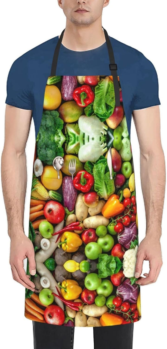 Fresh Fruits and Vegetables print Waterproof apron with pocket adjustable cooking apron for adult kitchen bibs to bake