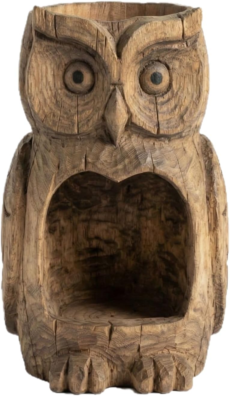 Owl Shaped Bird Feeder - Resin Owl Statue, Sparrow Feeding Station for Displaying, Premium Quality Garden Set, Sculpting Tool with Weather-Resistant Coating, Versatile Outdoor Aid for Nourishing