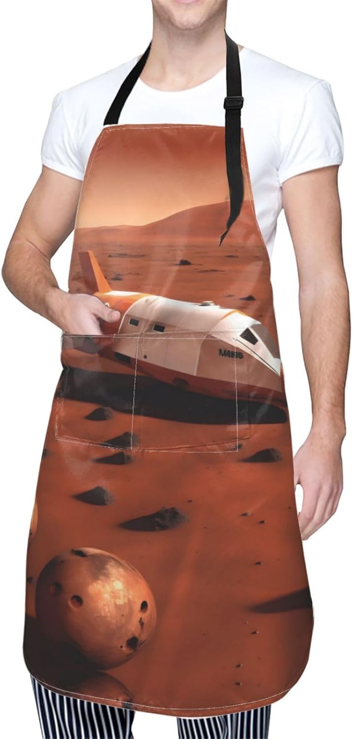 mars planet print Waterproof chef's apron with pocket apron for kitche