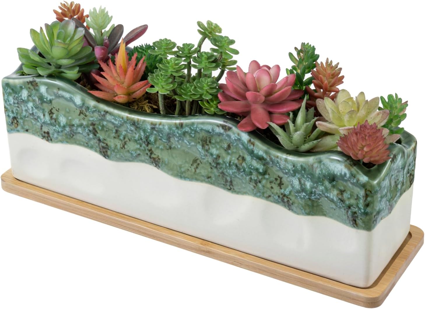 MyGift 13 Inch Large Rectangular Succulent Planter, Decorative Seafoam