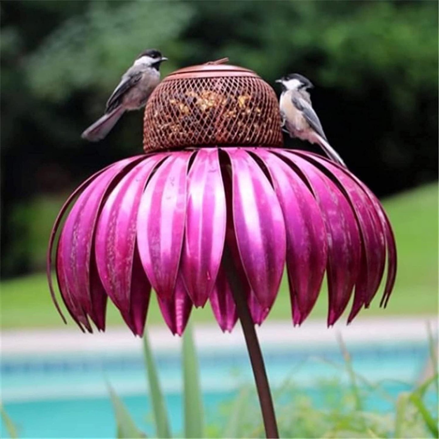 Coneflower Bird Feeders Sensation Coneflower Bird Feeder with Stand for Outside Garden Park Lawn Elegant Standing Bird Feeder Art Metal Birdfeeder (Color : Pink)