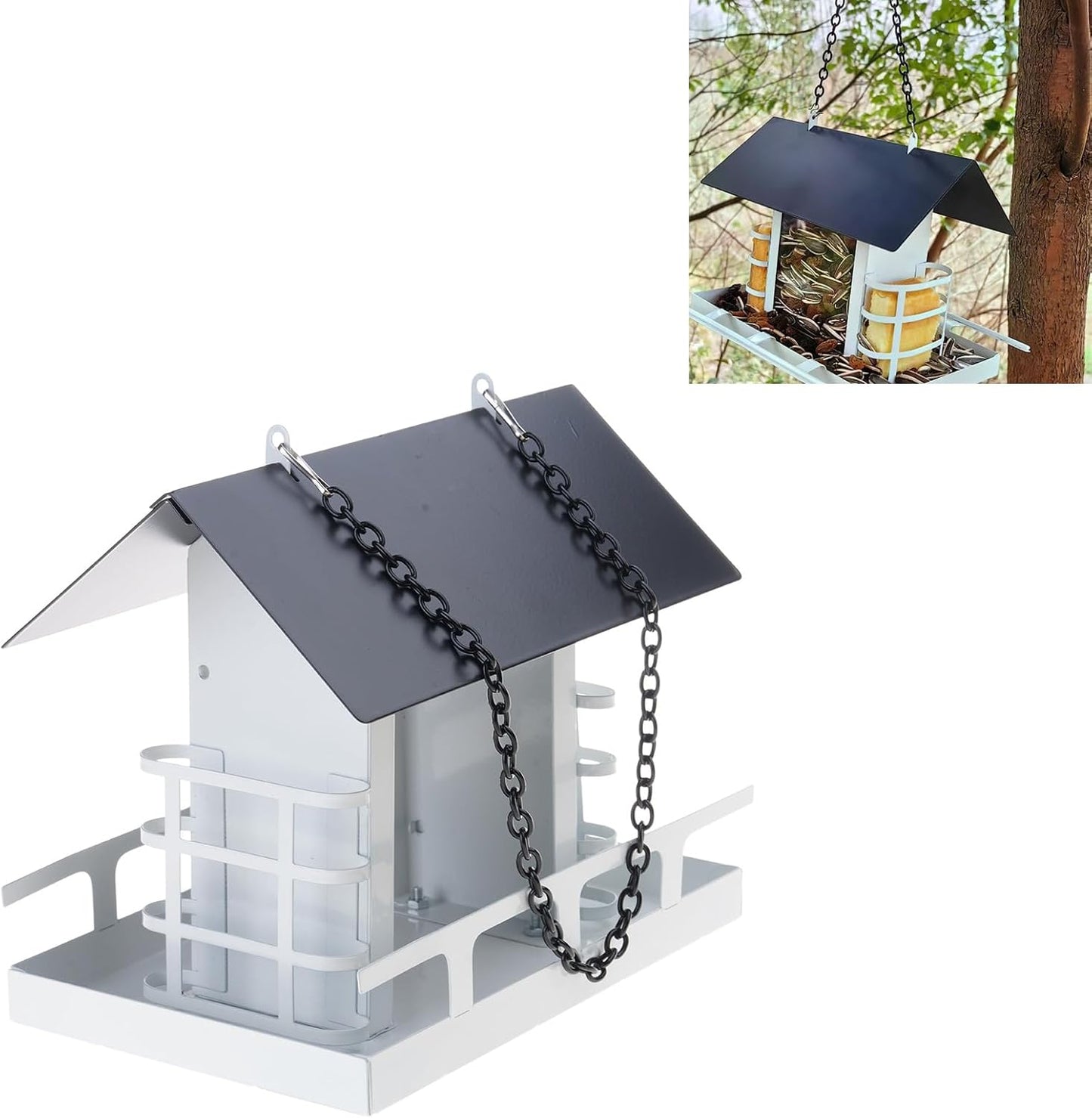 Outdoor Hanging Bird Feeder With Perch Large Capacity Feeding Station 