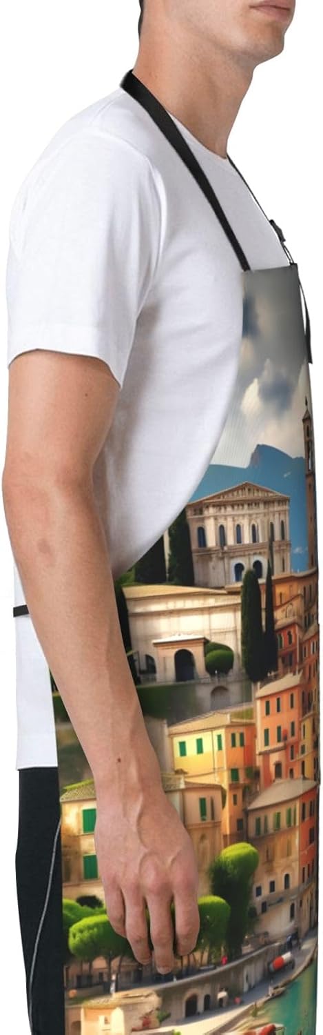 beautiful Italy print Waterproof apron with pocket adjustable cooking apron for adult kitchen bibs to bake