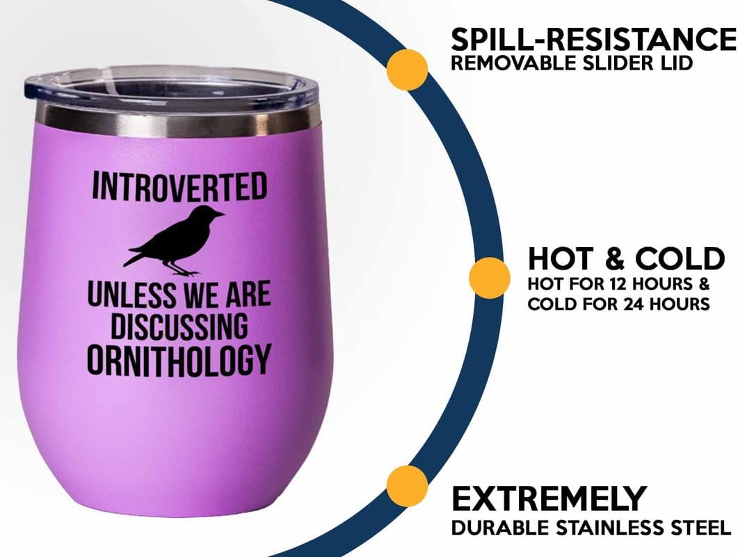Birding Pink Edition Wine Tumbler 12oz - Introverted unless - Bird Fee