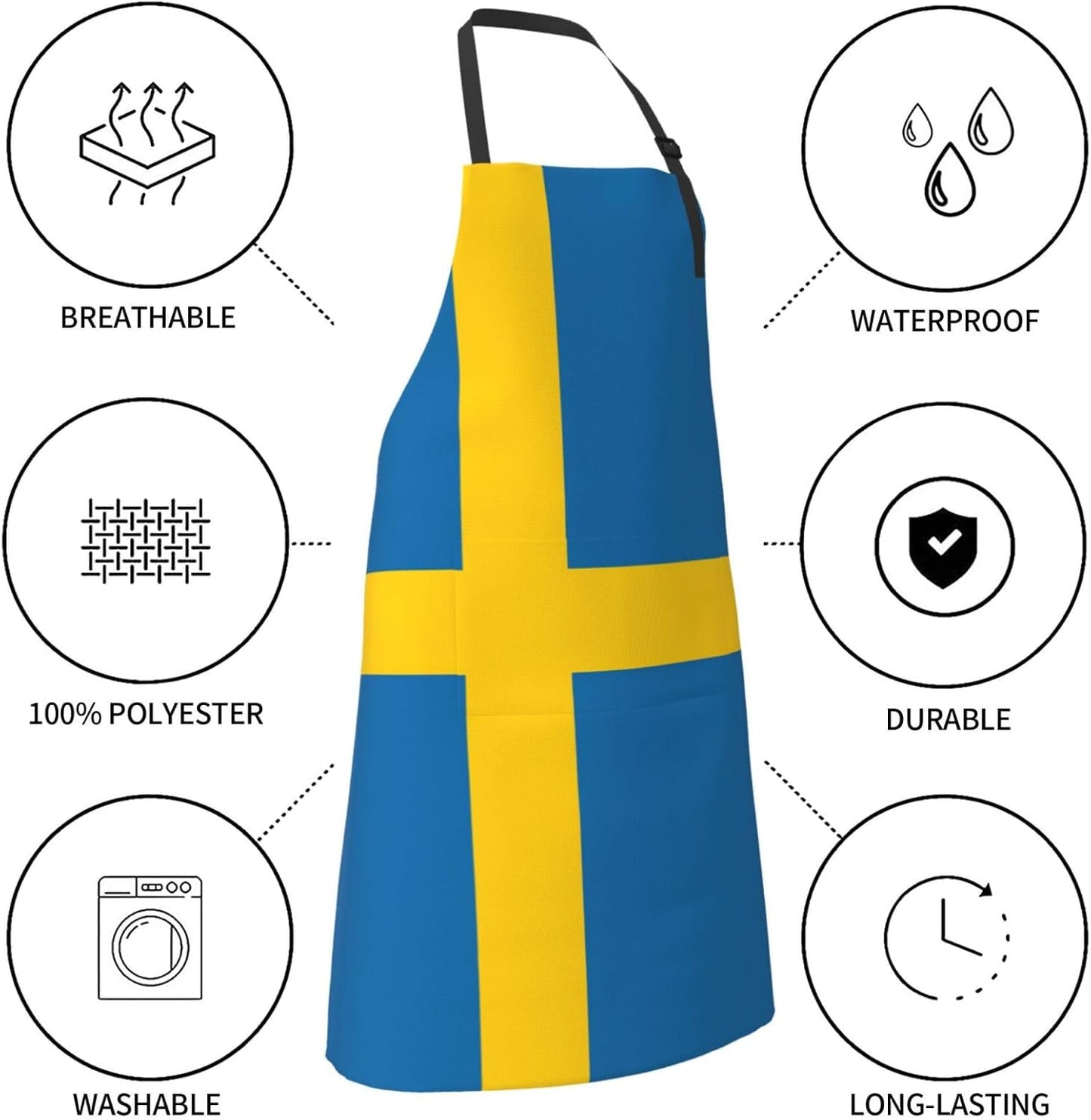 Swedish flag print Waterproof chef's apron with pocket apron for kitchen cooking baking barbecue and gardening