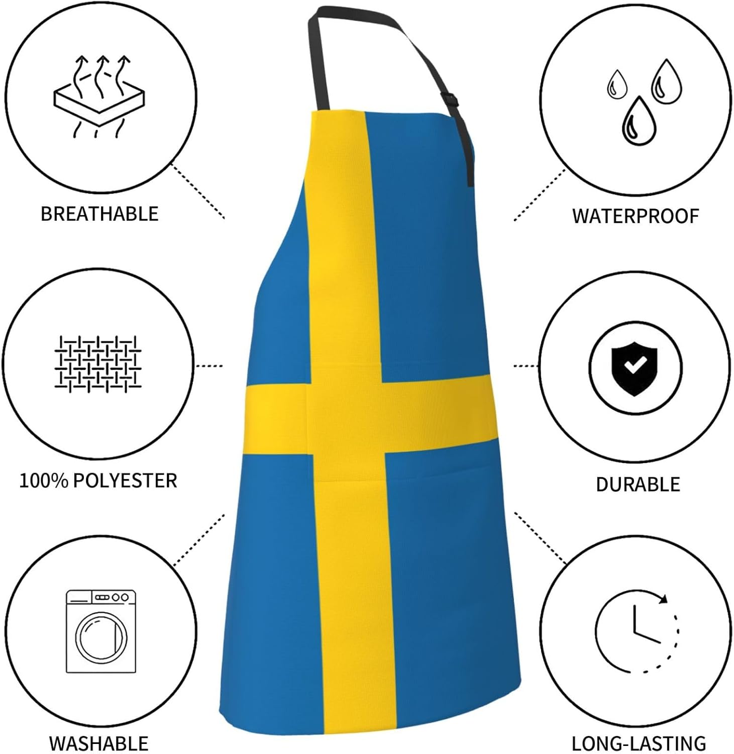Swedish flag print Waterproof apron with pocket adjustable cooking apr