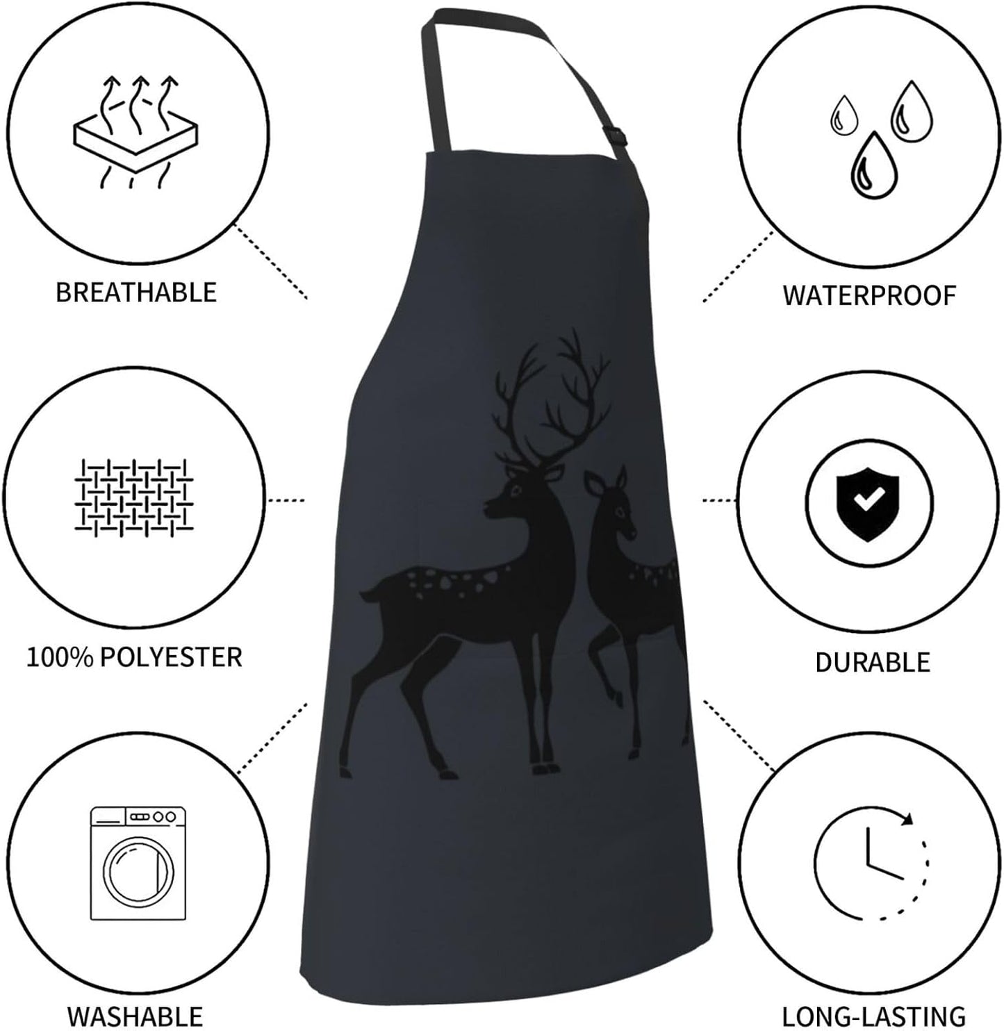 Deer print Waterproof apron with pocket adjustable cooking apron for adult kitchen bibs to bake