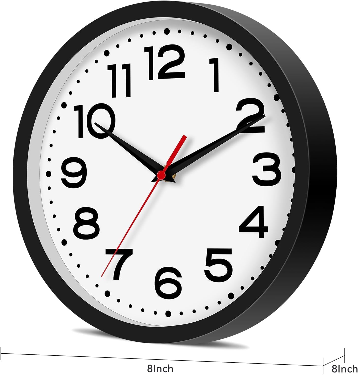 Wall Clock Silent Non-Ticking Modern Clock Battery Operated 8 Inch Small Classic Analog Decorative for Kitchen, Living Room, Office, Bedroom, Bathroom (Black)