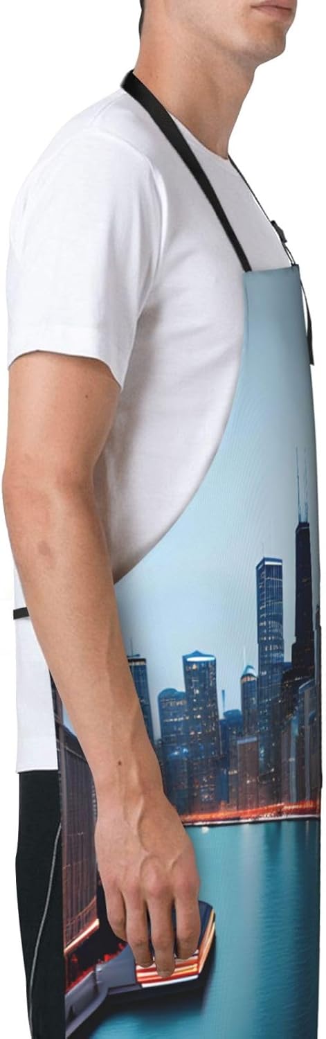 Chicago Print Laundry apron 28x33 In Waterproof Kitchen Apron with Pockets for Cooking Baking