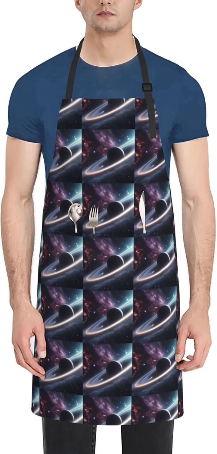 YANYU Space Planet Print 28x33 In Kitchen Apron Stylish Chef Apron with Pockets for Cooking Baking Painting