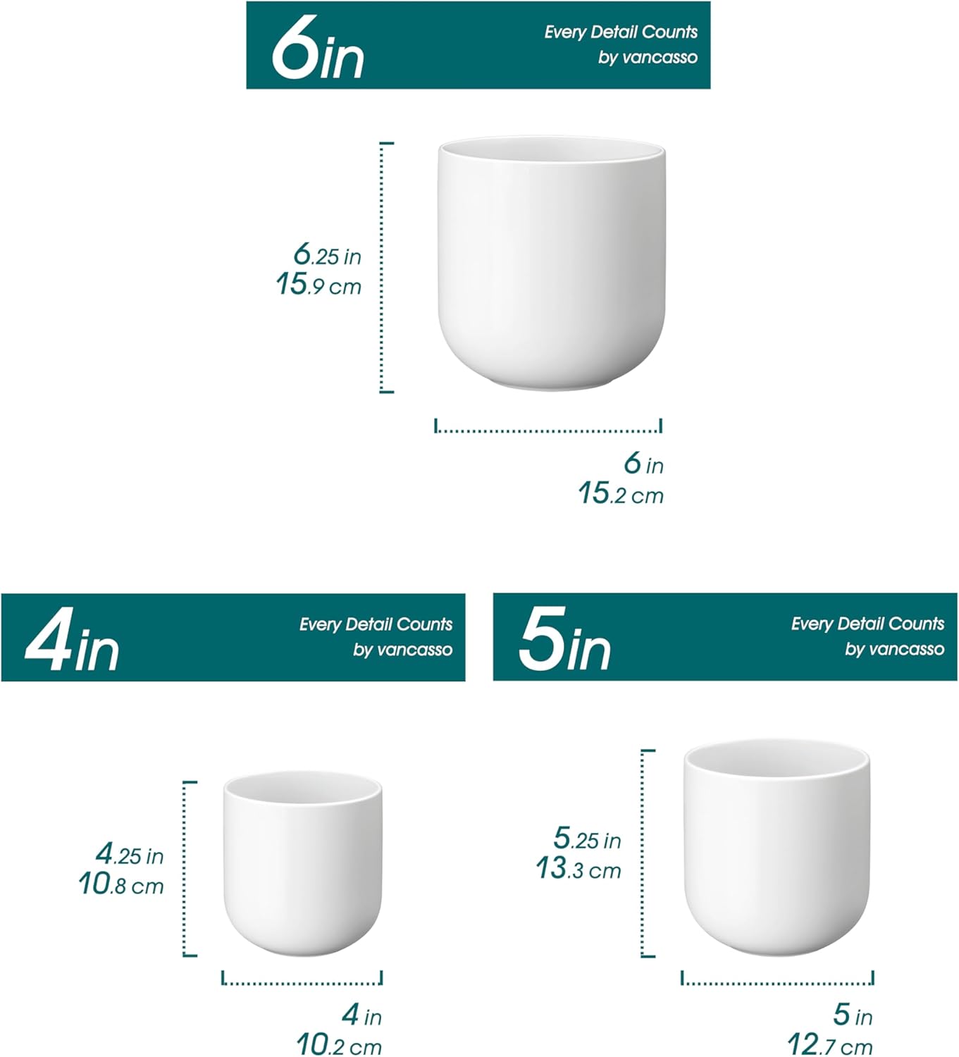 vancasso Ceramic Plant Pots, 4+5+6 inches, Set of 3, Planters with Dra