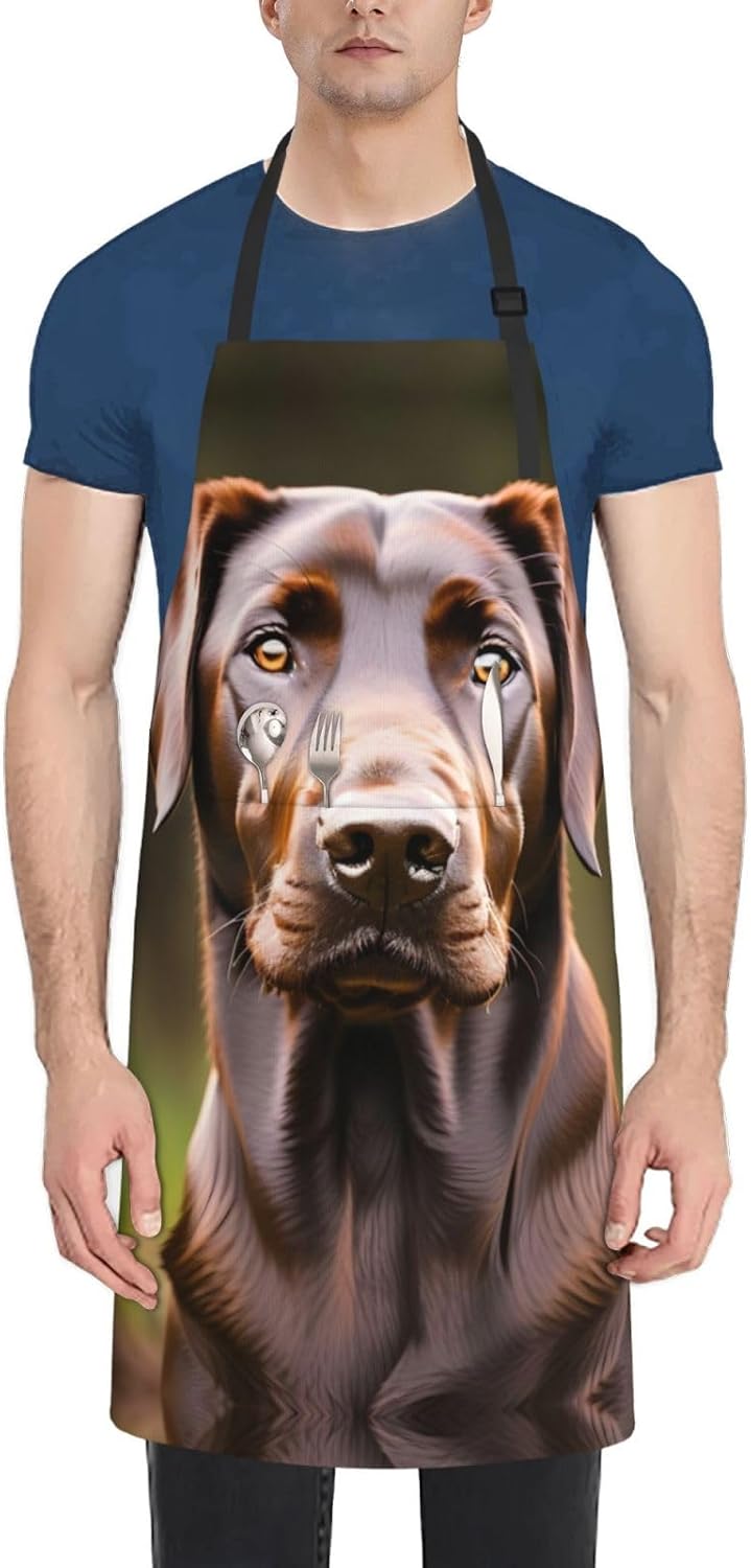 Brown Labrador Retriever Print Laundry apron 28x33 In Waterproof Kitchen Apron with Pockets for Cooking Baking