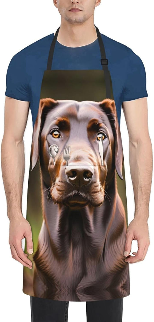 Brown Labrador Retriever Print Laundry apron 28x33 In Waterproof Kitchen Apron with Pockets for Cooking Baking