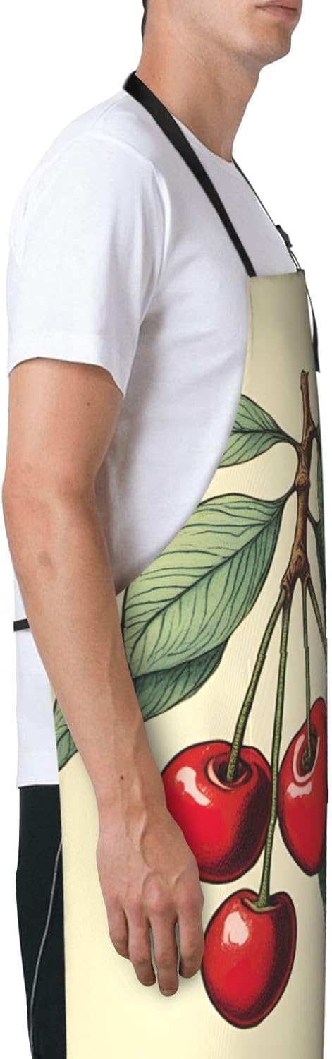 lovely sweet red cherry print Waterproof chef's apron with pocket apron for kitchen cooking baking barbecue and gardening