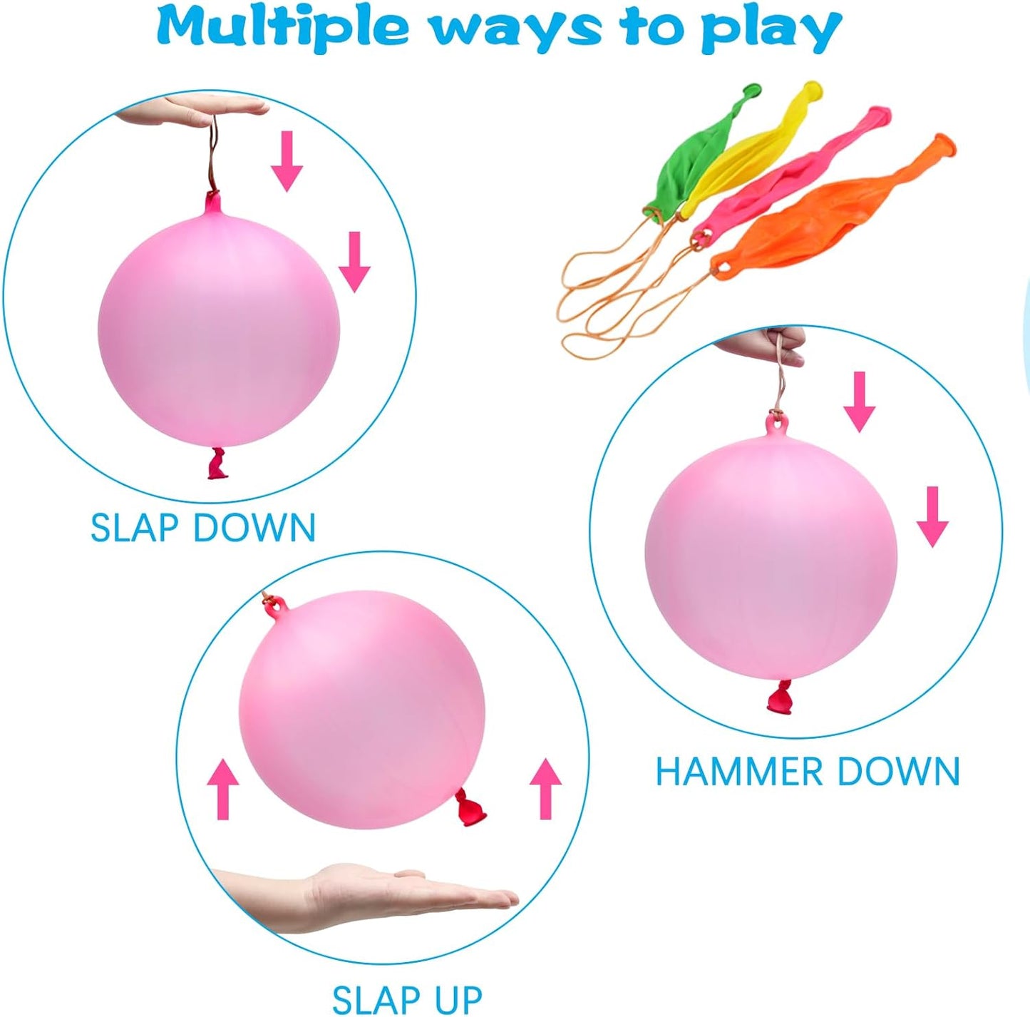 RUBFAC 36Pcs Punch Balloons, Heavy Duty Party Favors For Kids, Punching Balloons Bouncy Balls with Rubber Band Handle for Birthday Party, Goodie Bag, Stocking Stuffers for Kids
