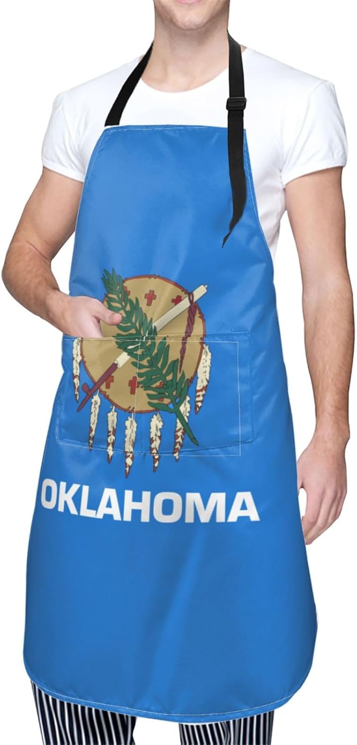 Oklahoma State Flag print Waterproof chef's apron with pocket apron for kitchen cooking baking barbecue and gardening