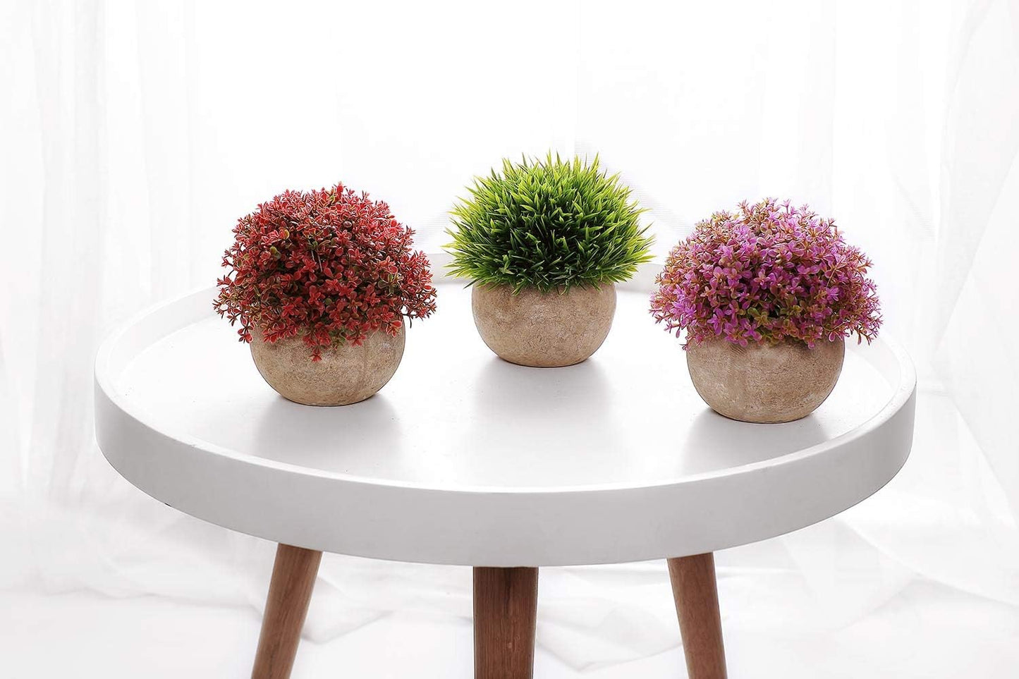 T4U Plastic Artificial Plants Fake Plants with Pots Decorative Colorful Lifelike Flower for Home/Office Decor Pack of 3