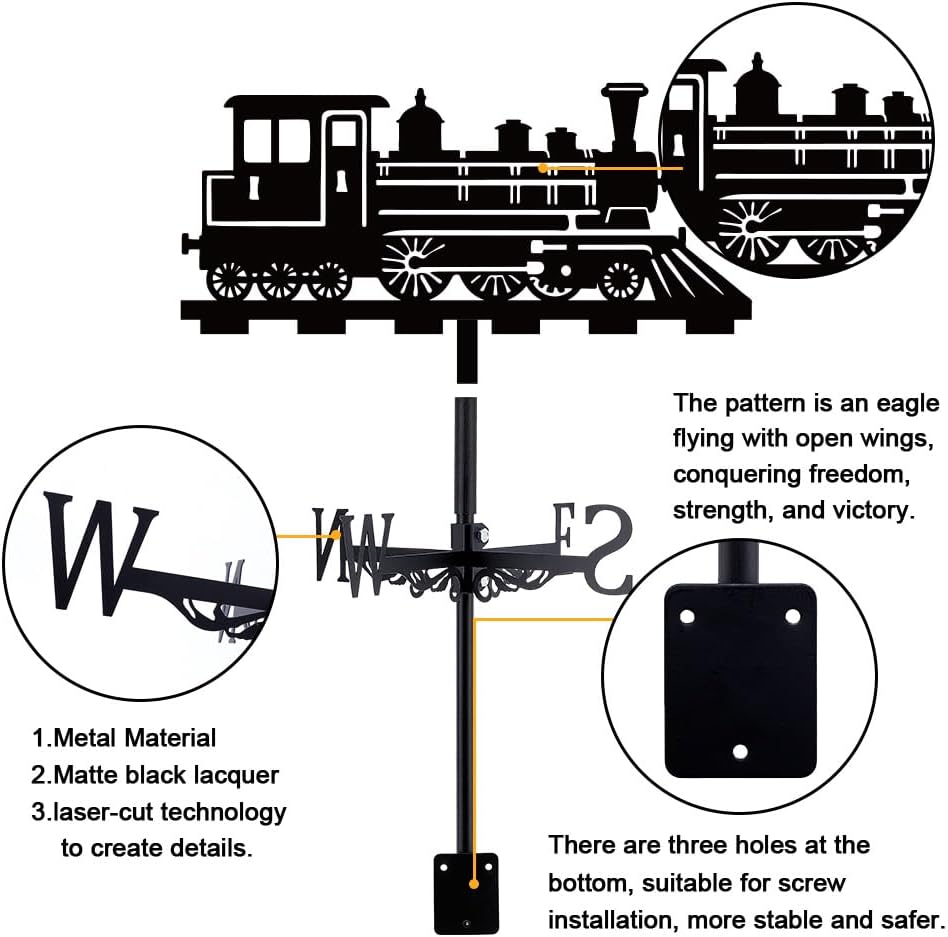SUPERDANT Train Iron Weather Vane Train Metal Weathervane Black Wind Direction Garden Art Decor for Roof Indicators Wind Vanes for Yard Outdoor Farm Barn Sheds Garden Patio Decoration