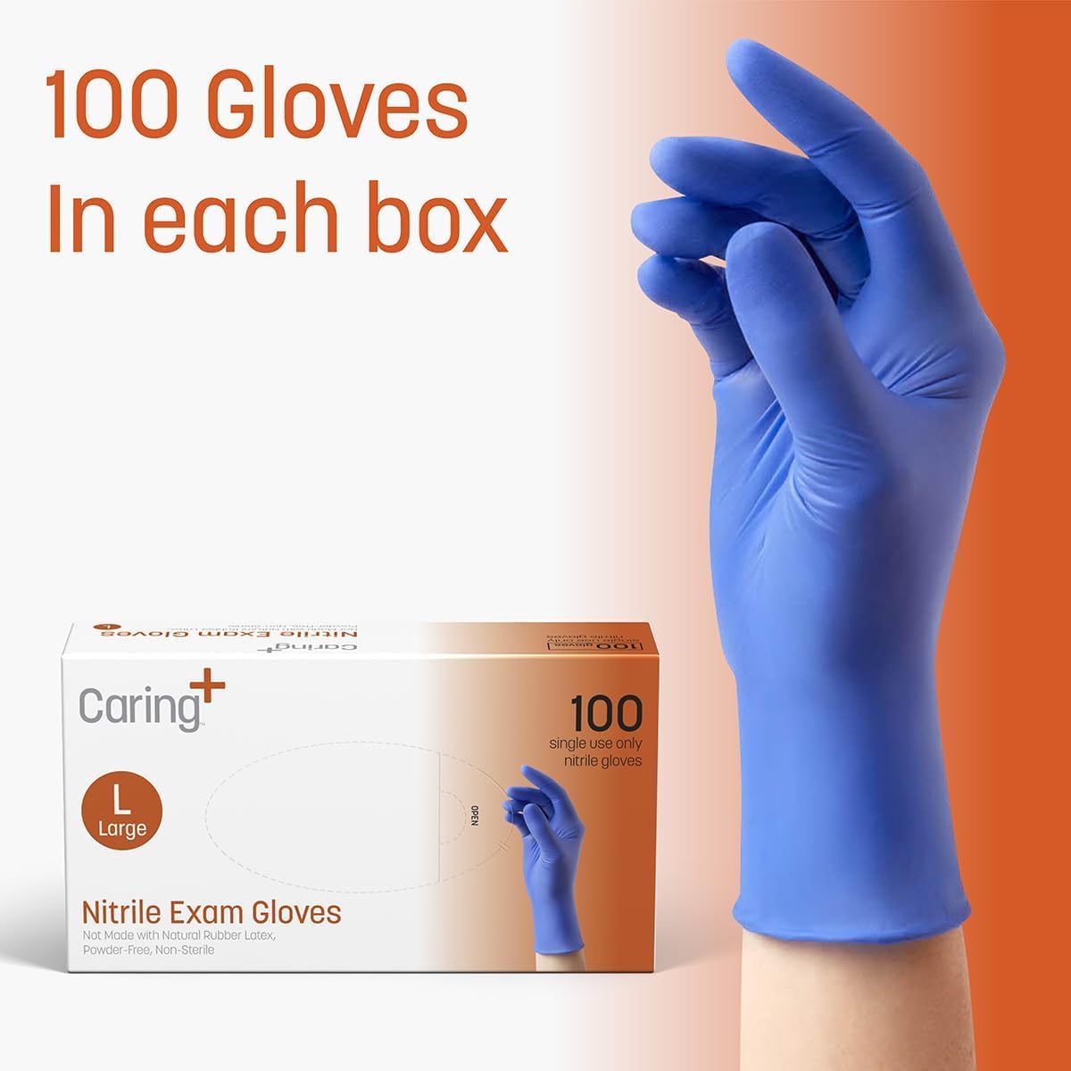 Caring Nitrile Exam Gloves, Blue, Powder-Free, Disposable Gloves for M