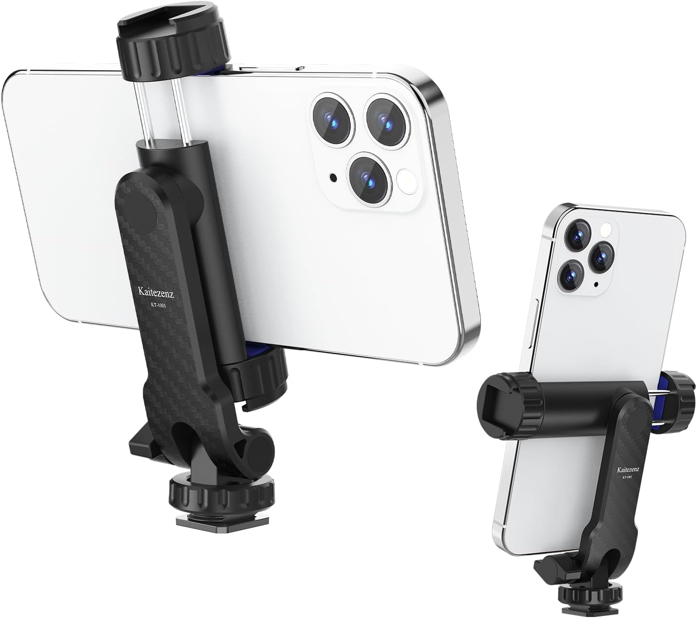Cell Phone Tripod Mount, Universal Tripod Phone Mount with 2 Cold Shoes, 360° Rotates 180° Tilts Camera Hot Shoe Phone Mount Smartphone Tripod Holder Adapter for iPhone Samsung All Phone