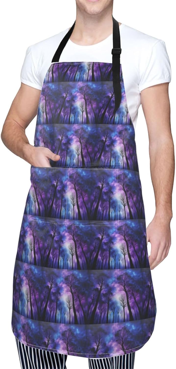 YANYU Starry Night Sky Deep Print 28x33 In Kitchen Apron Stylish Chef Apron with Pockets for Cooking Baking Painting