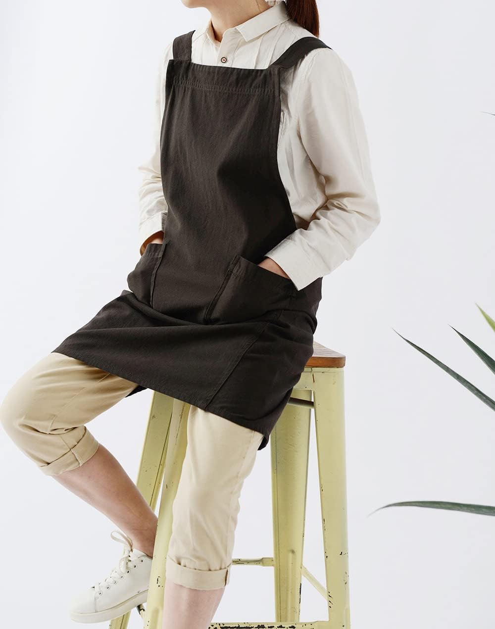 Denim Cotton Canvas Cross Back Aprons Solid Color Shop Kitchen Garden 