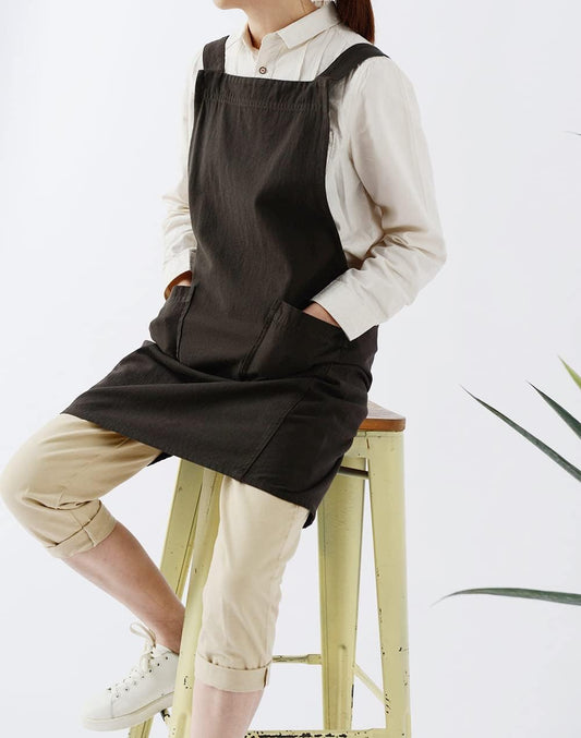 Denim Cotton Canvas Cross Back Aprons Solid Color Shop Kitchen Garden 