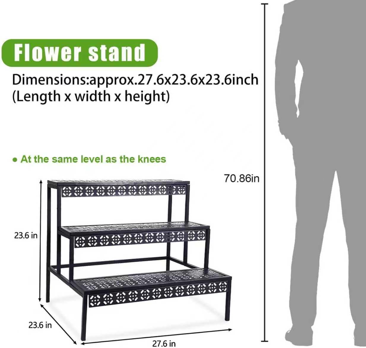 3 Tiers Metal Plant Stand,Rectangular Ladder Flower Pots Outdoor, Indo