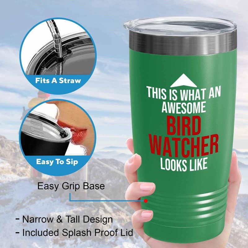 Bird Lover Green Edition Viking Tumbler 20oz - Awsome Bird Watcher Looks Like - Hummingbird Nest Cage Parrot Dad Gardening Outdoor Birdwatcher Feeder