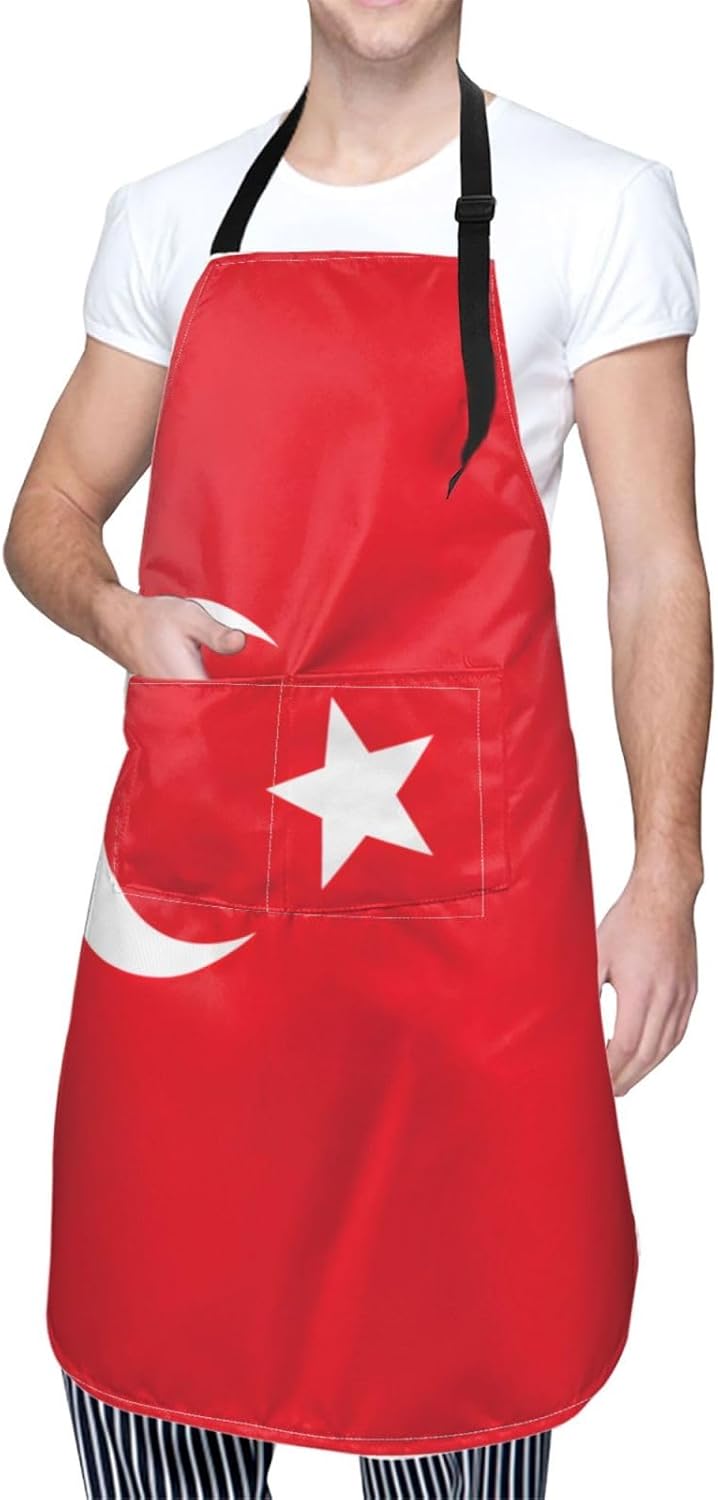 Flag of Turkey print Waterproof chef's apron with pocket apron for kitchen cooking baking barbecue and gardening