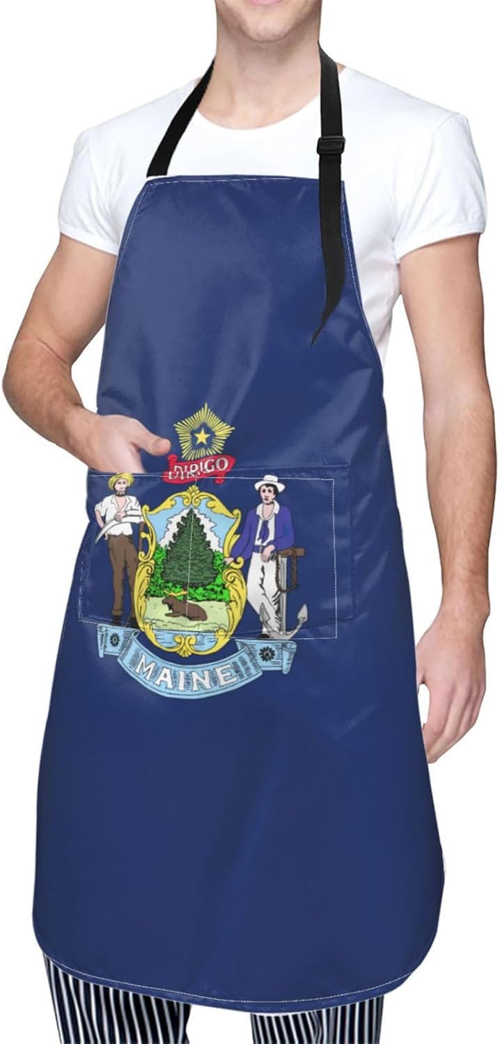 Maine State Flag print Waterproof chef's apron with pocket apron for k