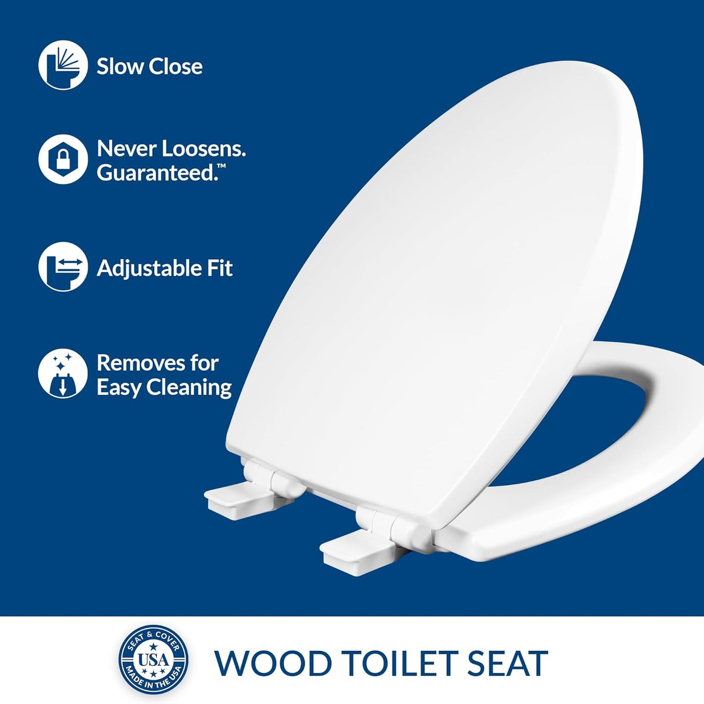 Mayfair Cassel Slow Close Toilet Seat, Easy Clean, Non Slip Premium Wo