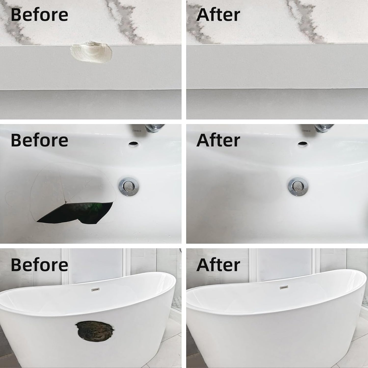Tub and Shower Repair Kit White, Fiberglass Tub and Porcelain Repair Kit, Acrylic, Enamel, Ceramics Tile Toilet and Sink Repair Kit, Repair cracks, fragments, holes and pits, Bathtub Repair Kit White
