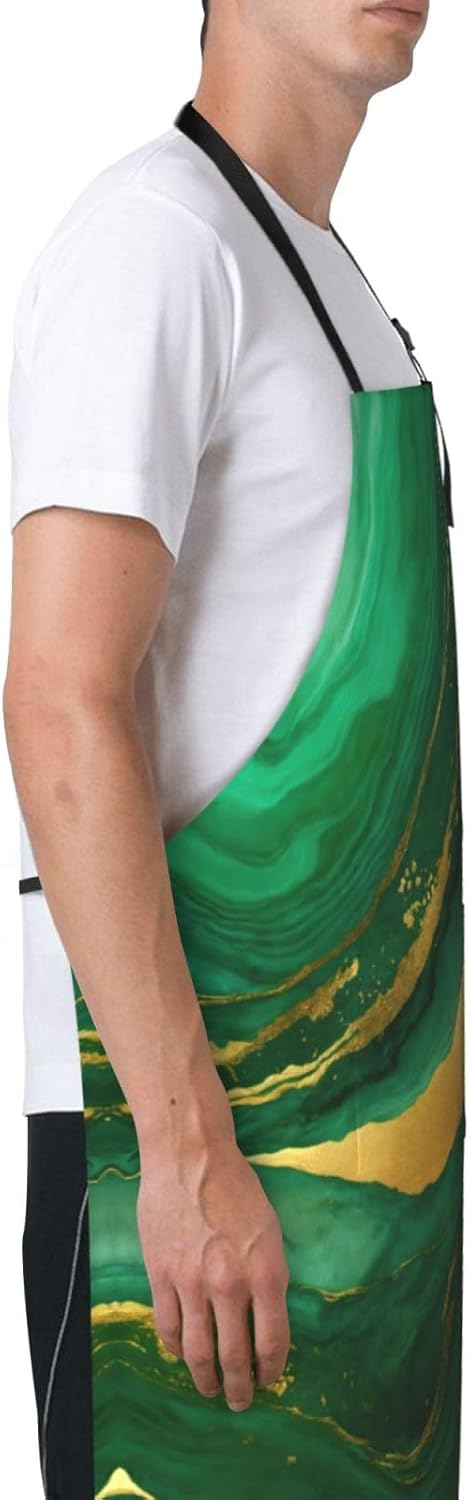 black and gold geometric Print Laundry apron 28x33 In Waterproof Kitchen Apron with Pockets for Cooking Baking