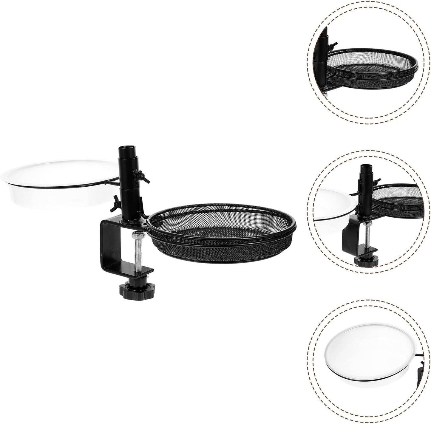 PRETYZOOM Metal Bird Feeder Stand with Mesh Tray Deck Mount Bird Food Holder and Washable Water Container for Garden