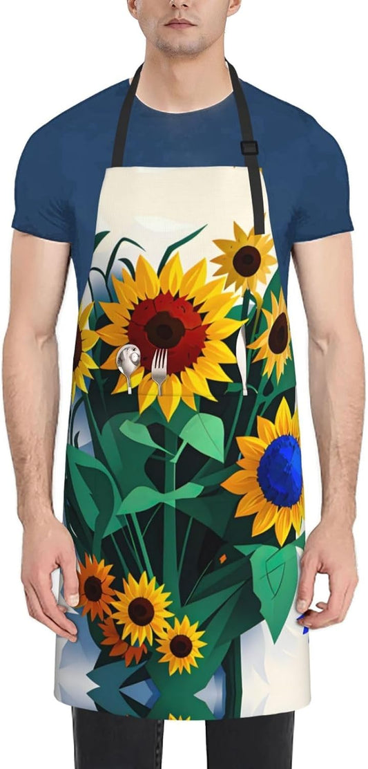 Sunflower bee print Waterproof chef's apron with pocket apron for kitc
