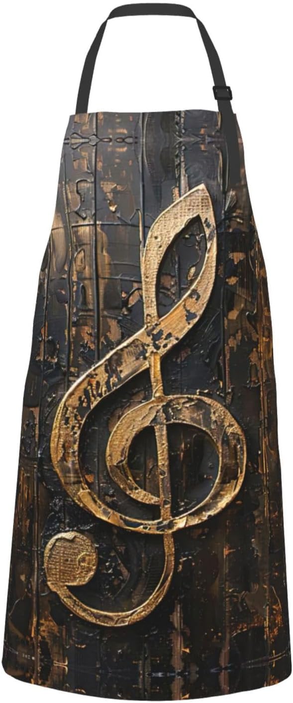 Music Symbol Print Laundry apron 28x33 In Waterproof Kitchen Apron with Pockets for Cooking Baking