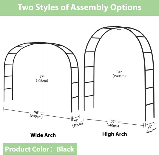 RUBFAC 94" Garden Arch Trellis for Climbing Plants Outdoor, Metal Arch Frame Garden Arbors and Arches, Outdoor Archway for Flower Vines Wedding Bridal Party Decoration, Black