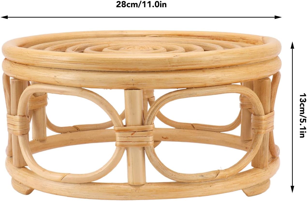 Indoor Rattan Plant Stand, Round Plant Rack, Handmade Rattan Plant Stand for Home, Garden, Yard (Rattan 2)
