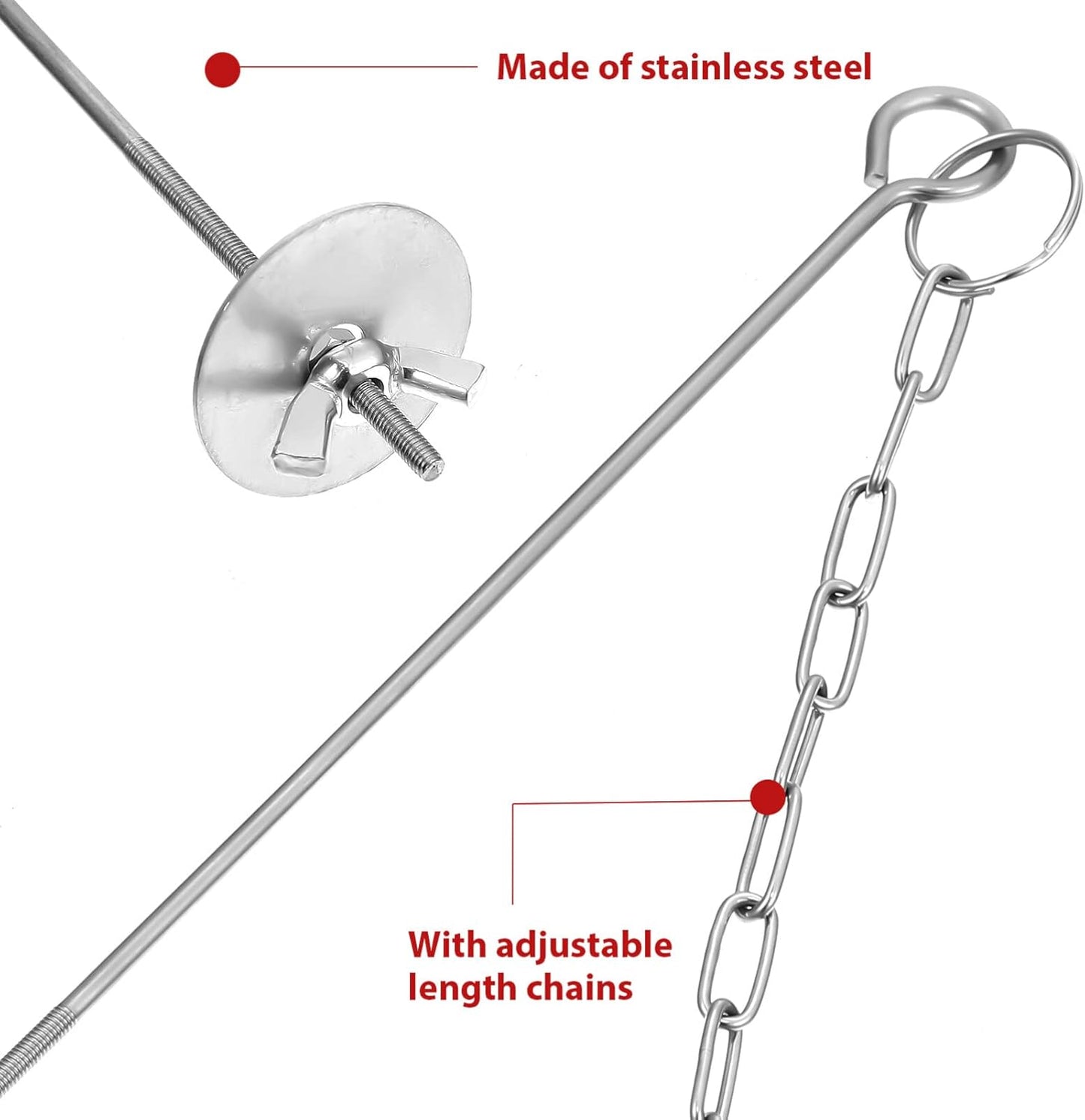POPETPOP Chicken Hanging Feeder Chain with Adjustable Stainless Steel Skewer 21 Inch Vegetable and Fruit Holder for Hens Medium Large Birds Interactive Feeding