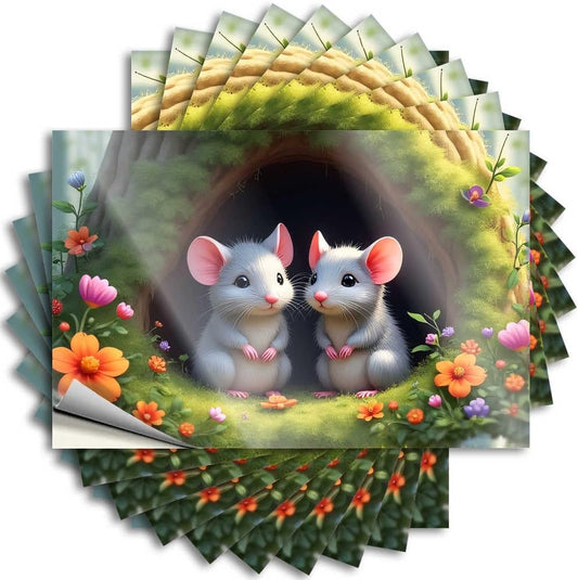 Funny Bumper Stickers Two Cute Mice in A Flower Garden Stickers 10Pcs 