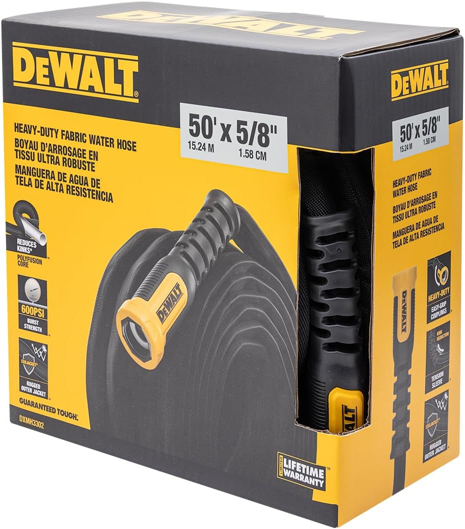 DEWALT 50 ft x 5/8 in Heavy-Duty Professional Grade Fabric Garden Hose