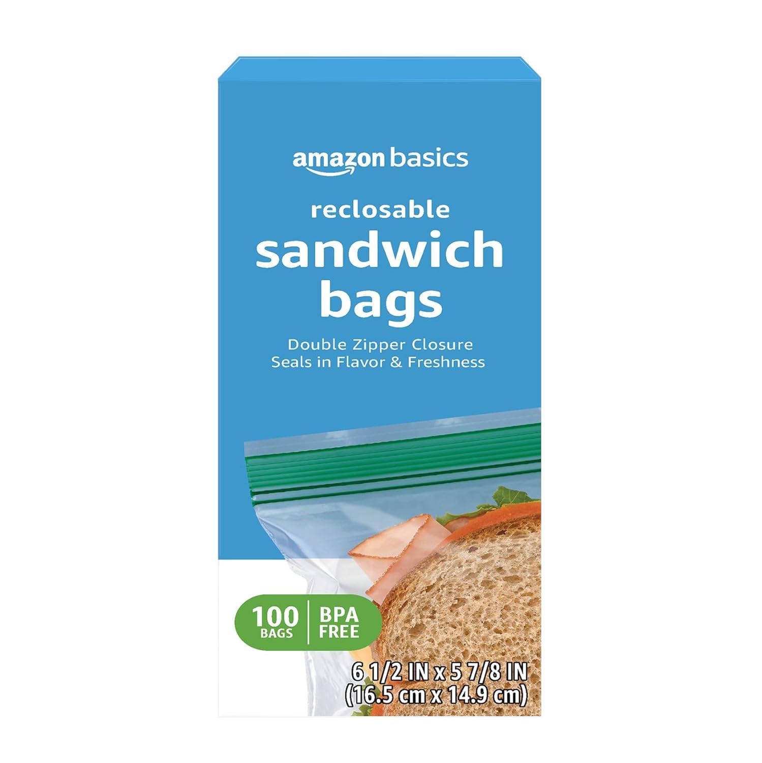 Amazon Basics Reclosable Double Zipper Sandwich Storage Bags for Food 