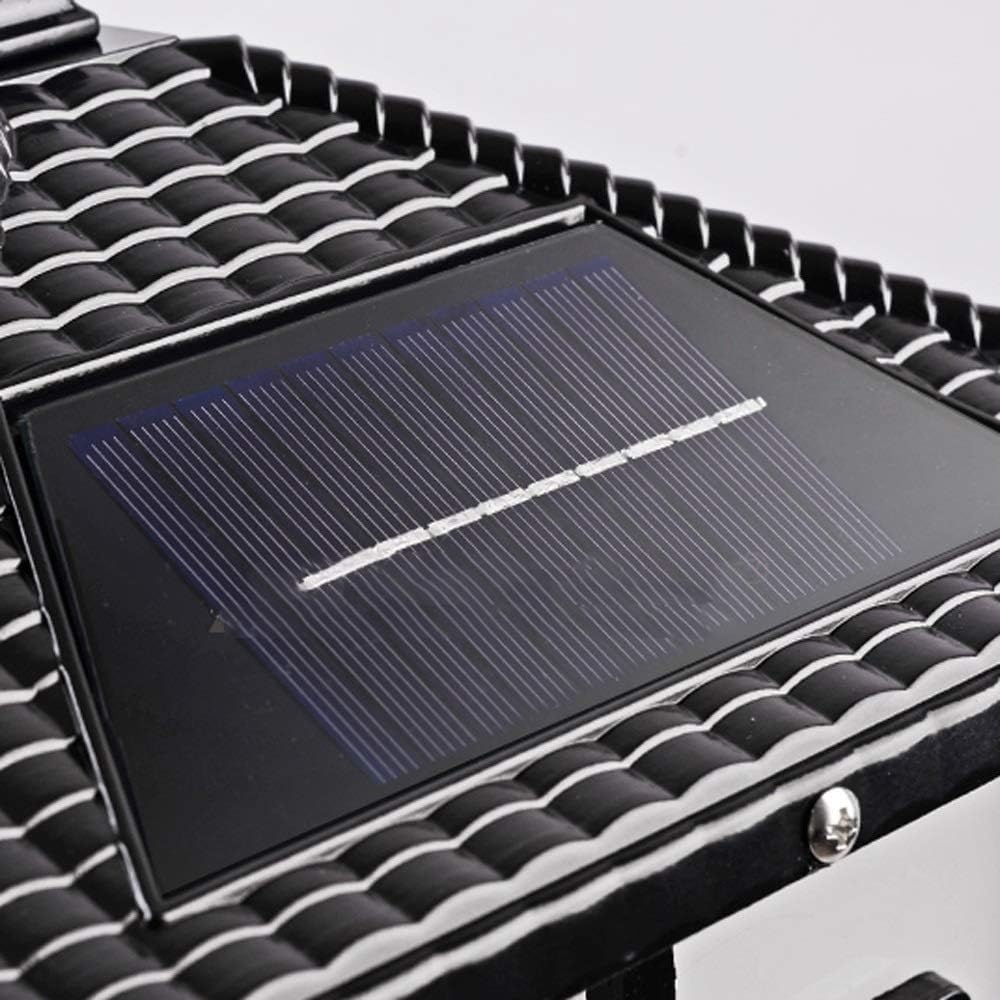 Vintage 25CM Solar Column Headlight Remote Control Outdoor Waterproof Garden Light Home Door Chinese Villa Wall Lamp Acrylic Lampshade Two-Color Source Deck Patio(Black)