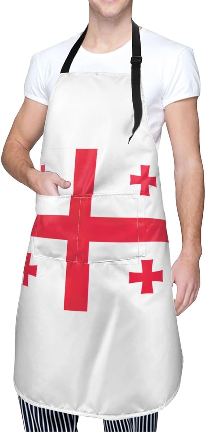 Flag of Georgia print Waterproof apron with pocket adjustable cooking apron for adult kitchen bibs to bake