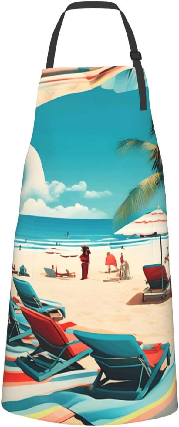 YANYU Beach Scenerys Print 28x33 In Kitchen Apron Stylish Chef Apron with Pockets for Cooking Baking Painting