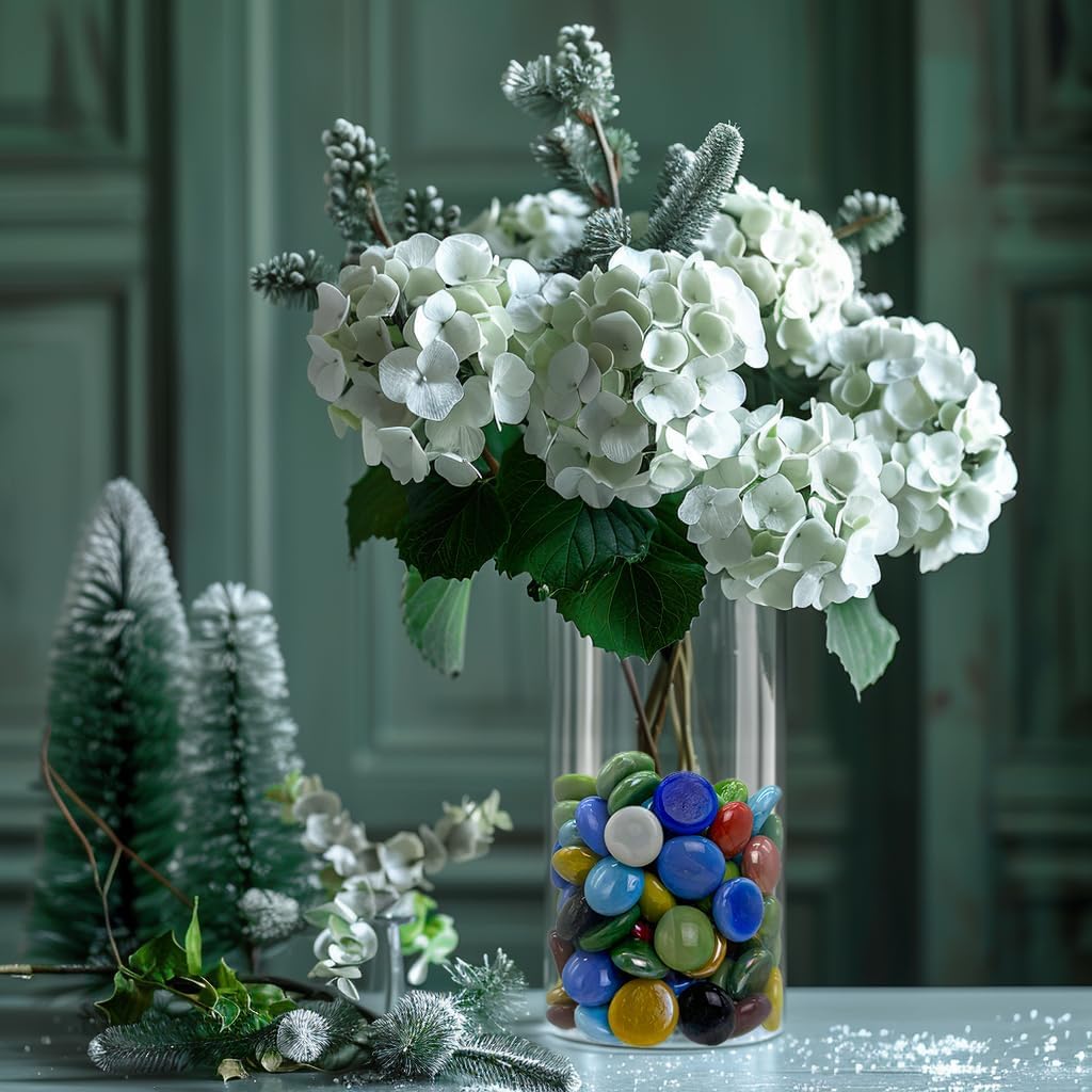 HappyFiller 10+ Opal Colorful Flat Marbles Porcelain Glass Gems for Mosaics,DIY Craft Projecting,Vase Fillers,Coffee Table Decor,Mancala Board Game Replacement,Garden Landscape Gemstones,1 LB