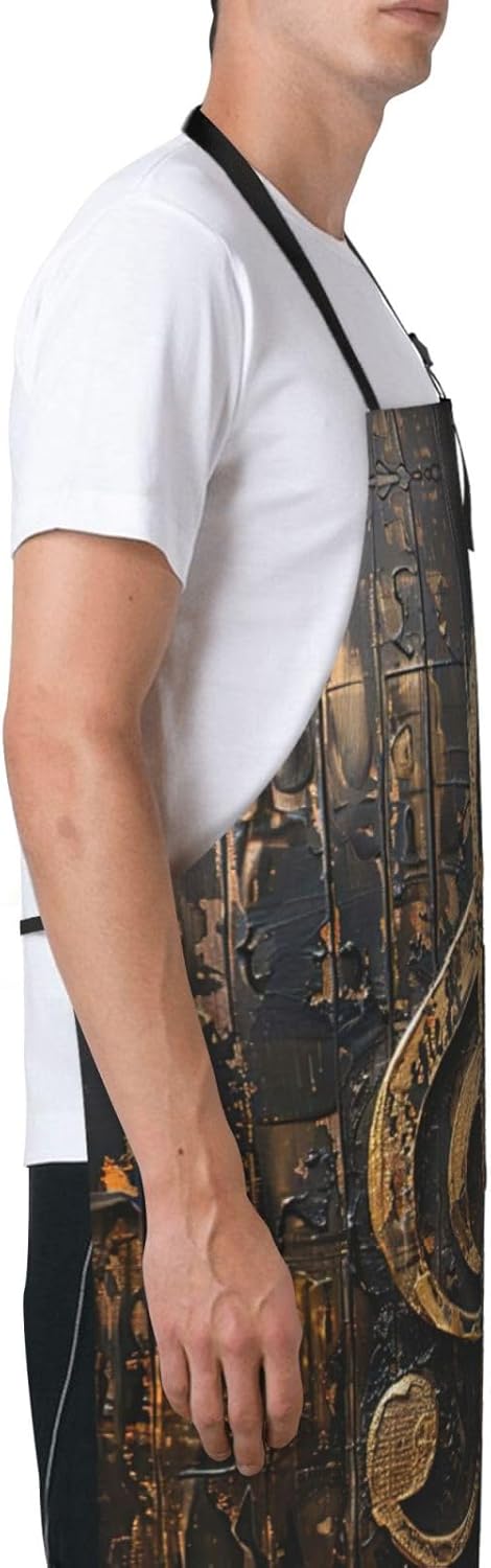 Music Symbol Print Laundry apron 28x33 In Waterproof Kitchen Apron with Pockets for Cooking Baking