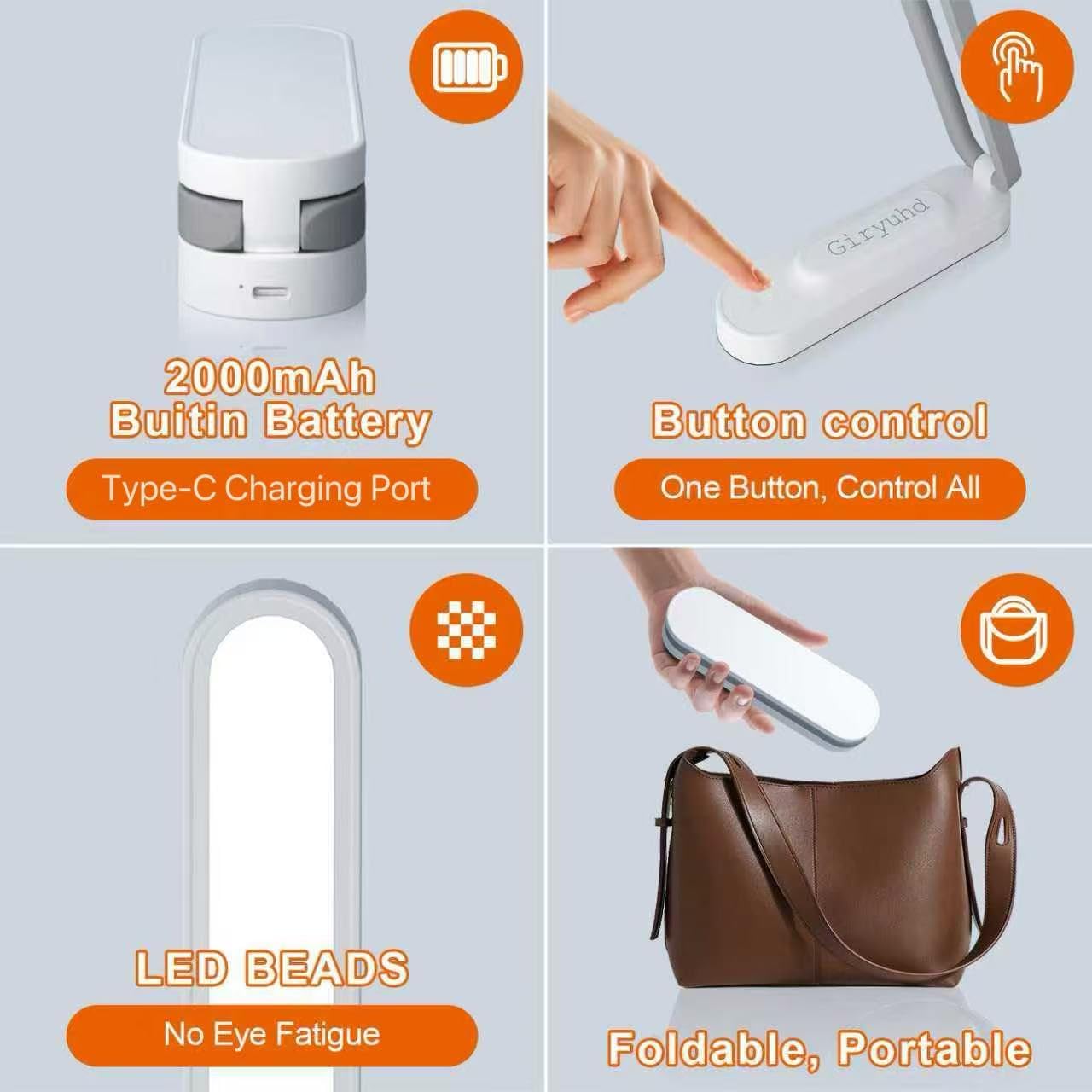 LED Desk Lamp for Office Home & Battery Operated Lamp Rechargeable Lam